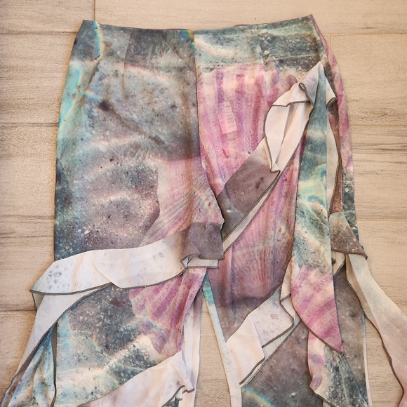 PrettyLittleThing PLT beach pants 6 green purple ruffles sheer wide leg swim new - Picture 4 of 10